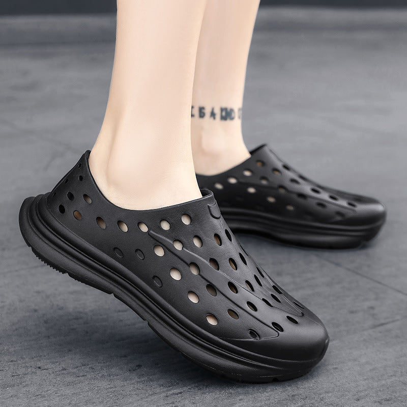 Hollow hole shoes for men one foot sandals fashionable and casual soft soled toe wrapped beach shoes - V.I.P Digital Presence