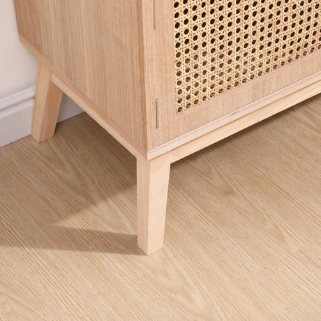 SUPERJARE Boho TV Stand for 55 Inch TV, Entertainment Center with Adjustable Shelf,Real Rattan TV Console with 2 Cabinets - V.I.P Digital Presence