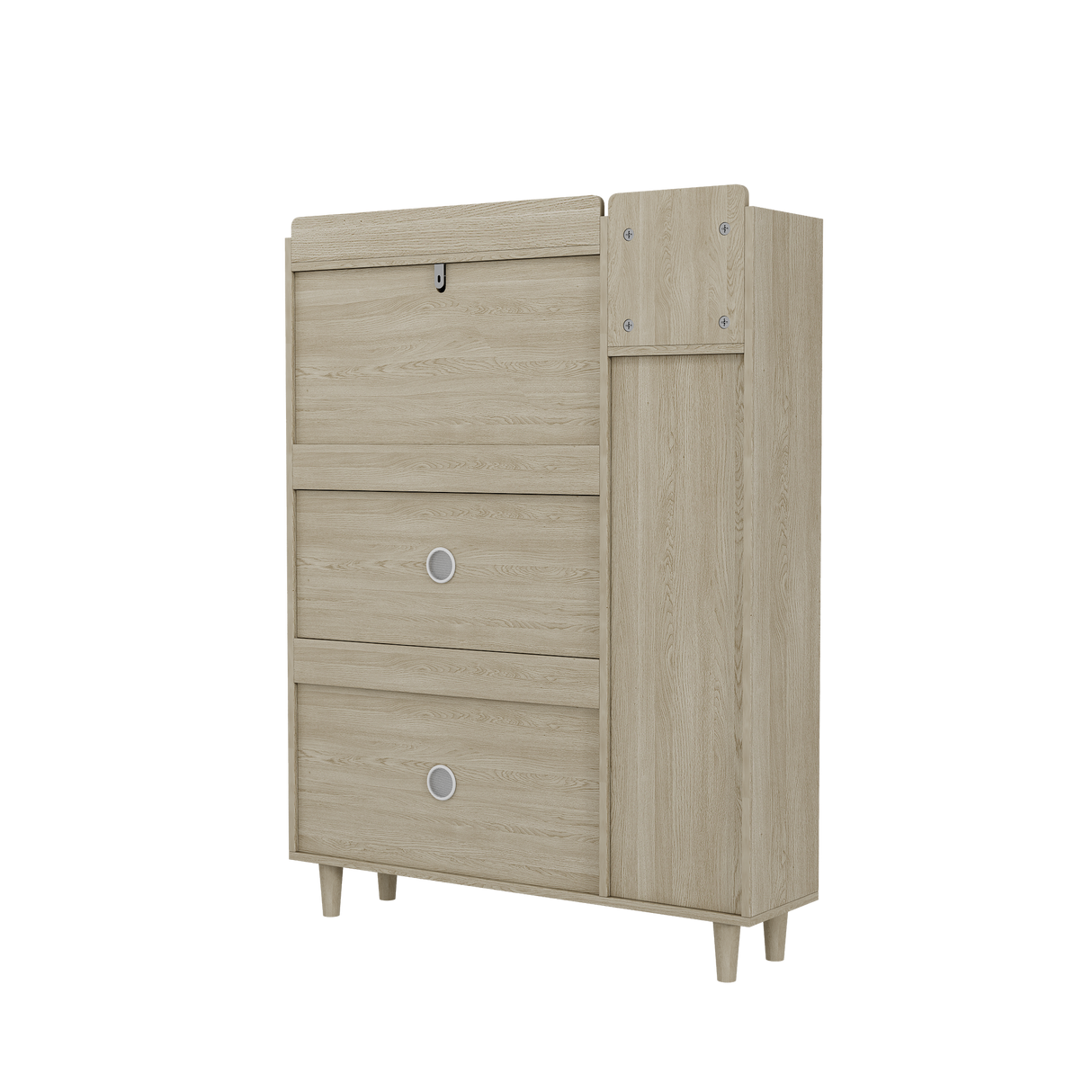 Natural Bohemian style shoe cabinet with 3 rattan flip drawers, 3 square shelves, and 1 storage drawer,  Natural - V.I.P Digital Presence