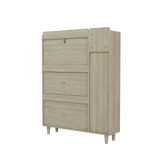 Natural Bohemian style shoe cabinet with 3 rattan flip drawers, 3 square shelves, and 1 storage drawer,  Natural - V.I.P Digital Presence