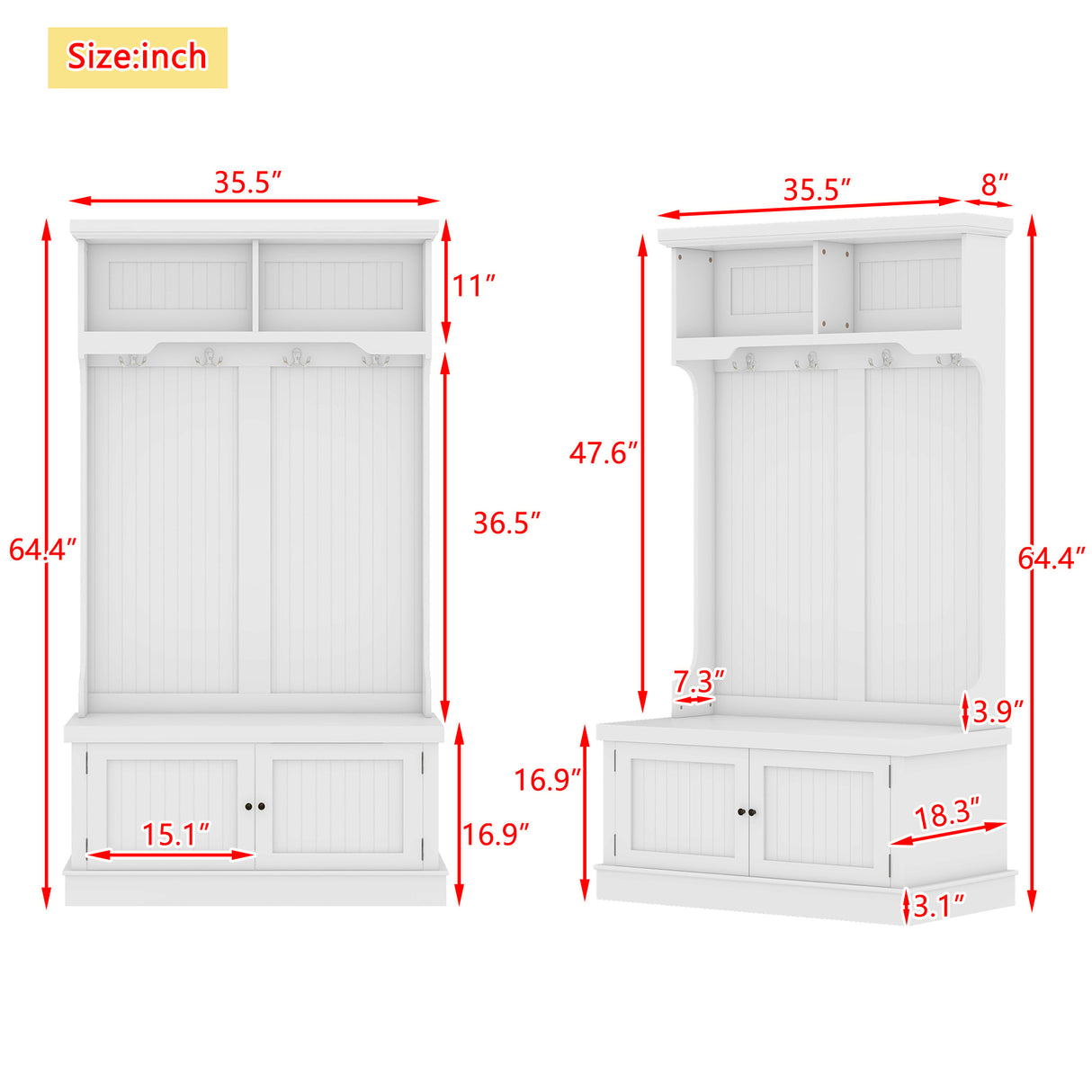 Hall Tree with Storage Shoe Bench for Entryway and Hallway, 4-in-1 Design Coat Racks with 4 Hooks for Living Room, White - V.I.P Digital Presence