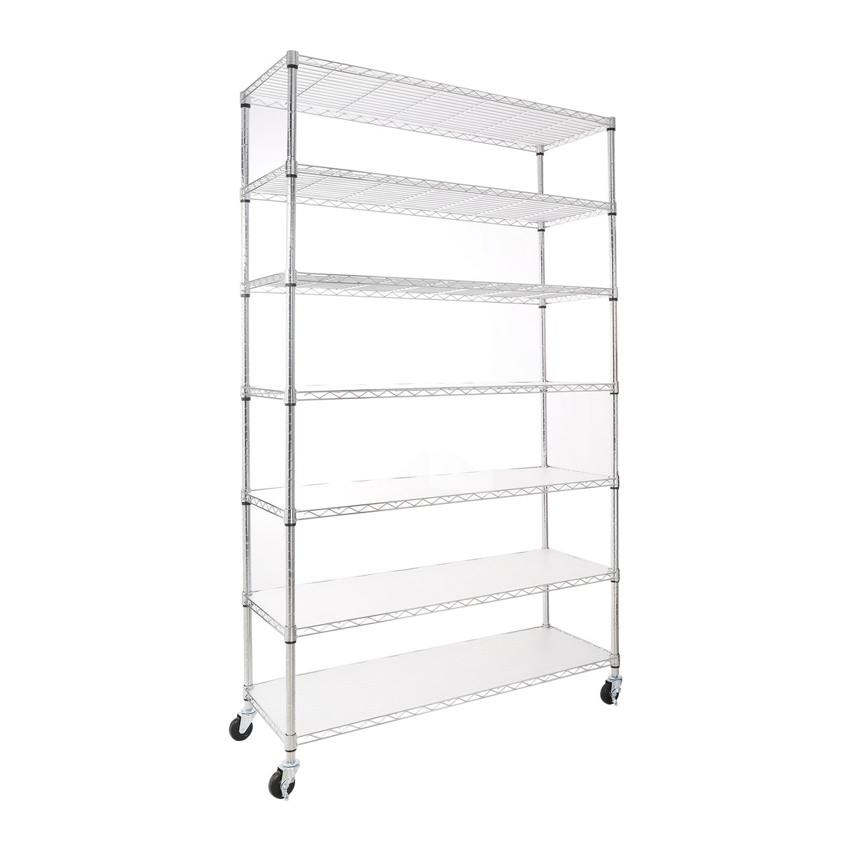 7 Tier Wire Shelving Unit 2450 LBS NSF Height Adjustable Metal Garage Storage Shelves with Wheels Chrome