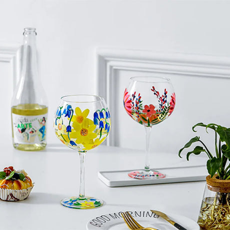 Nordic Colored Glass Wine Glasses Creative Hand-Painted Flowers Wine Glass Household Painted Goblet Crystal Champagne Drinkware - V.I.P Digital Presence