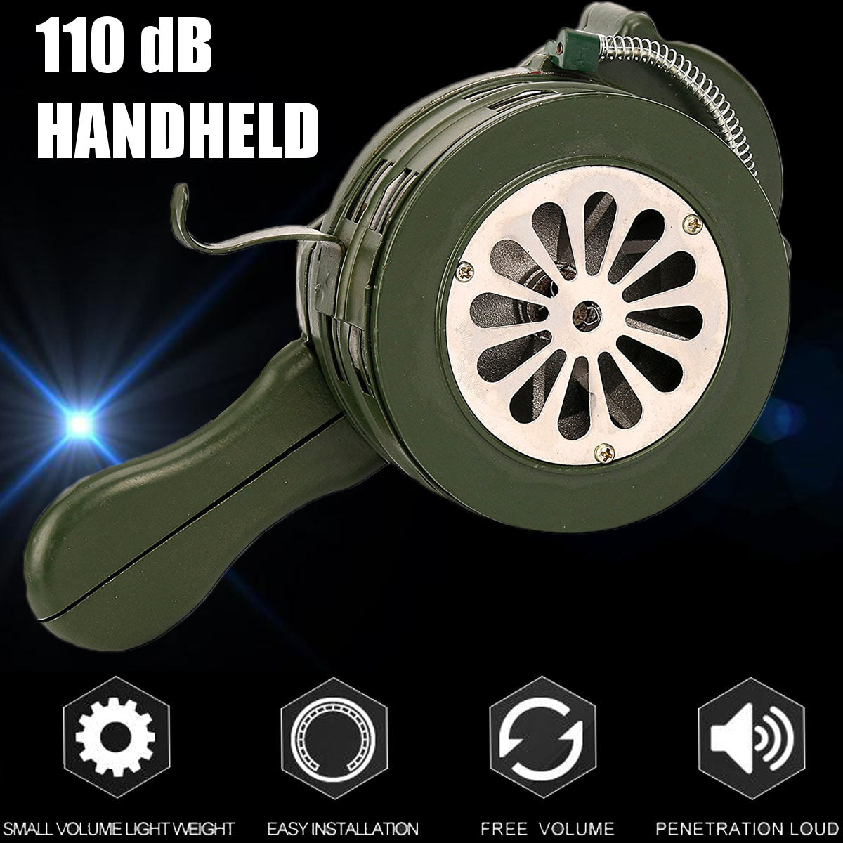 110dB Green Aluminium alloy Crank Hand Operated Air Raid Emergency Safety Alarm Buzzer Home Self Protection Security - V.I.P Digital Presence