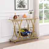 Golden Bar Cart with Wine Rack Tempered Glass Metal Frame Wine Storage - V.I.P Digital Presence