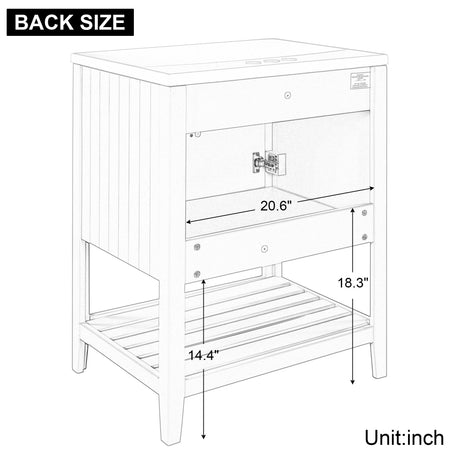24" White Modern Sleek Bathroom Vanity Elegant Ceramic Sink with Solid Wood Frame Open Style Shelf - V.I.P Digital Presence