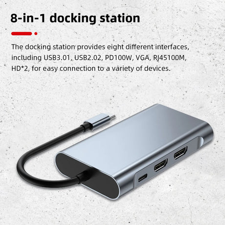 Cross border 8-in-1 docking station network card MST multi screen display suitable for Apple Huawei computer type-c docking station - V.I.P Digital Presence
