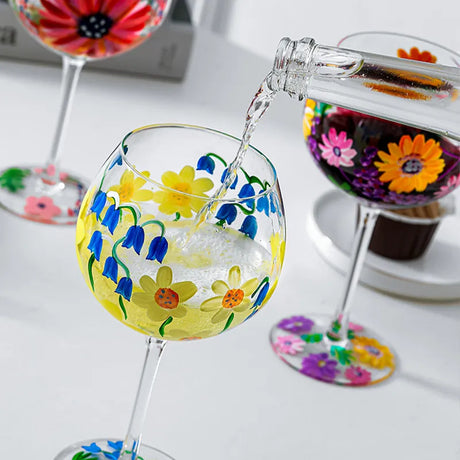 Nordic Colored Glass Wine Glasses Creative Hand-Painted Flowers Wine Glass Household Painted Goblet Crystal Champagne Drinkware - V.I.P Digital Presence