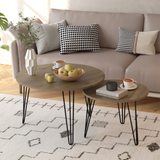 27.56'' Round Nesting Coffee Table Set of 2, Circular Nesting End Table Set  Sturdy Metal Base for Living Room, bedroom, Brown - V.I.P Digital Presence