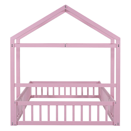 Wooden Full Size Children's Bed with Detachable Headboard and Integrated Clothes Drying Rack, Pink - V.I.P Digital Presence