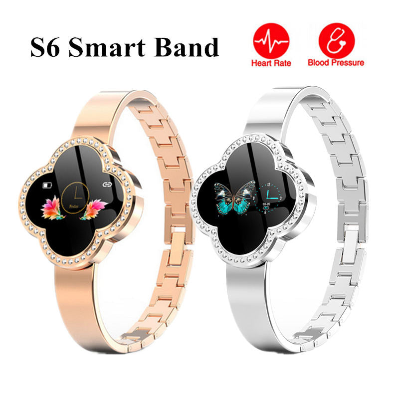 Pulsera inteligente S6 para mujer, resistente al agua IP67, con control del ritmo cardíaco y de la presión arterial, recordatorios de llamadas y mensajes. 