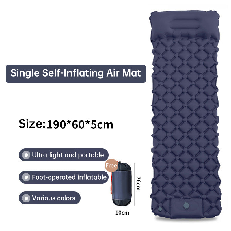 Colchoneta inflable doble para dormir para exteriores, con almohada y bomba incorporadas, para acampar, hacer mochilerismo y hacer senderismo.