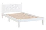 Twin Bed with Button-Decoration Headboard, with Bed Slats,White - V.I.P Digital Presence