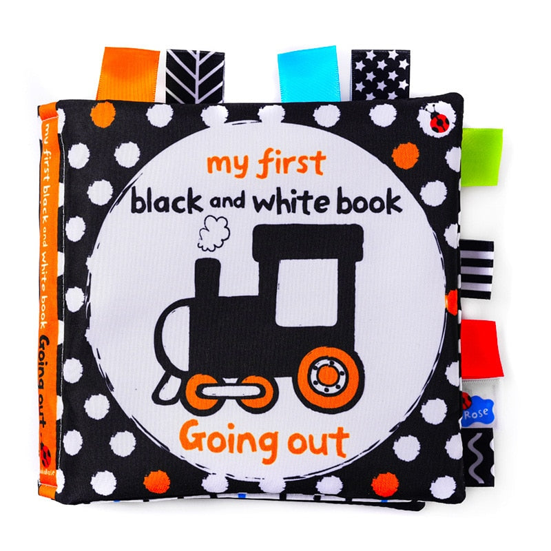 Libro de tela LakaRose Baby con etiqueta en blanco y negro, libros de educación temprana para recién nacidos y bebés, libros de tela tranquilos 
