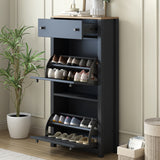 ONTREND with 2 flip drawers, top shoe cabinet with drawers, independent shoe rack with adjustable panel, for hallway use, black - V.I.P Digital Presence