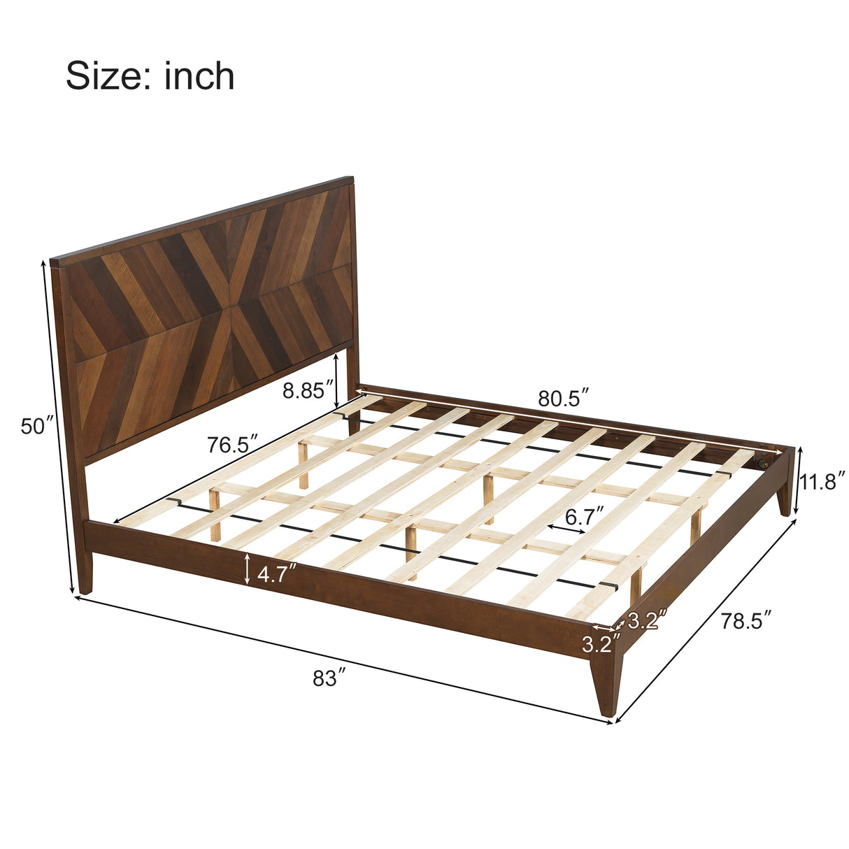 Mid-Century Modern Platform Bed Wood Slat Support with No Box Spring Needed,King Walnut - V.I.P Digital Presence