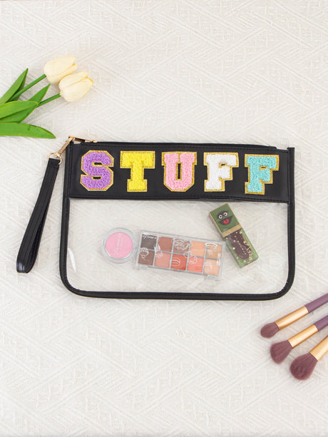 Snack sac de rangement transparent PVC zip pochette broderie lettre Hand Makeup Pack portable pu sac de toilette étanche - V.I.P Digital Presence
