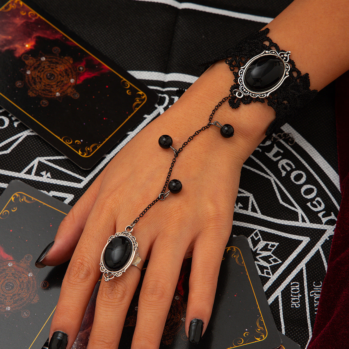 Sweet Cool Style Black Diamond Set Tassel Bracelet Halloween Lace Alloy Finger Bracelet for Women - V.I.P Digital Presence