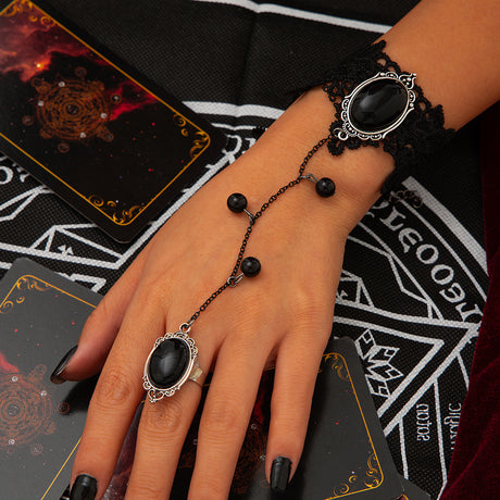 Sweet Cool Style Black Diamond Set Tassel Bracelet Halloween Lace Alloy Finger Bracelet for Women - V.I.P Digital Presence