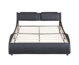 Queen Size Upholstered Faux Leather Platform Bed with LED Light Bed Frame with Slatted - Black - V.I.P Digital Presence