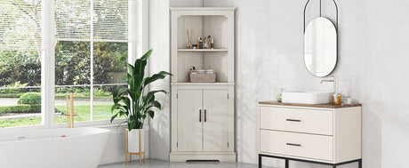 Tall Corner Cabinet with Doors for living room, bathroom,Dining Room or Kitchen,color:Wood grain beige - V.I.P Digital Presence