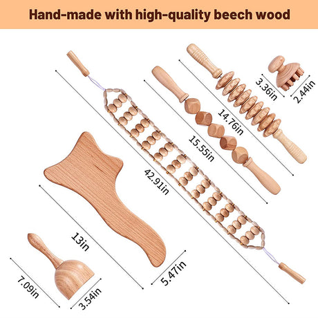 Beech wood therapy scraping cup, meridian dredging roller, tendon rolling stick, scraping board, head massager, massage set - V.I.P Digital Presence