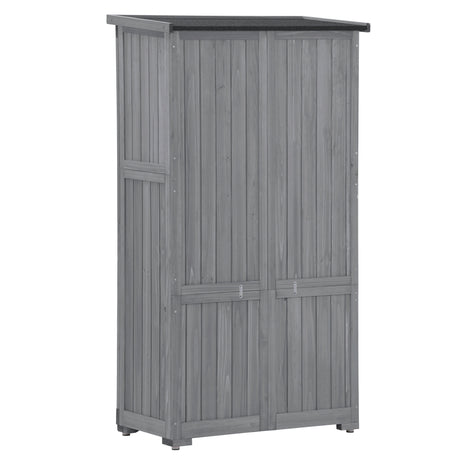 Wooden Garden Shed 3-tier Patio Storage Cabinet Outdoor Organizer Wooden Lockers with Fir Wood (Gray Wood Color -Shutter Design) - V.I.P Digital Presence