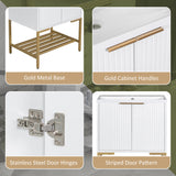 24" Bathroom Vanity with Sink, Bathroom Vanity Cabinet with Two Doors and Gold Metal Frame, Open Storage Shelf, White - V.I.P Digital Presence