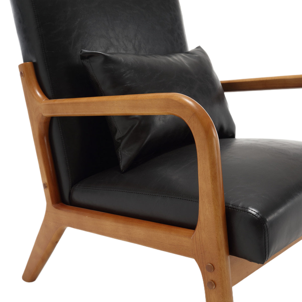 COOLMORE modern style chair, solid wood cushion lounge armchair with a pillow (black PU) - V.I.P Digital Presence