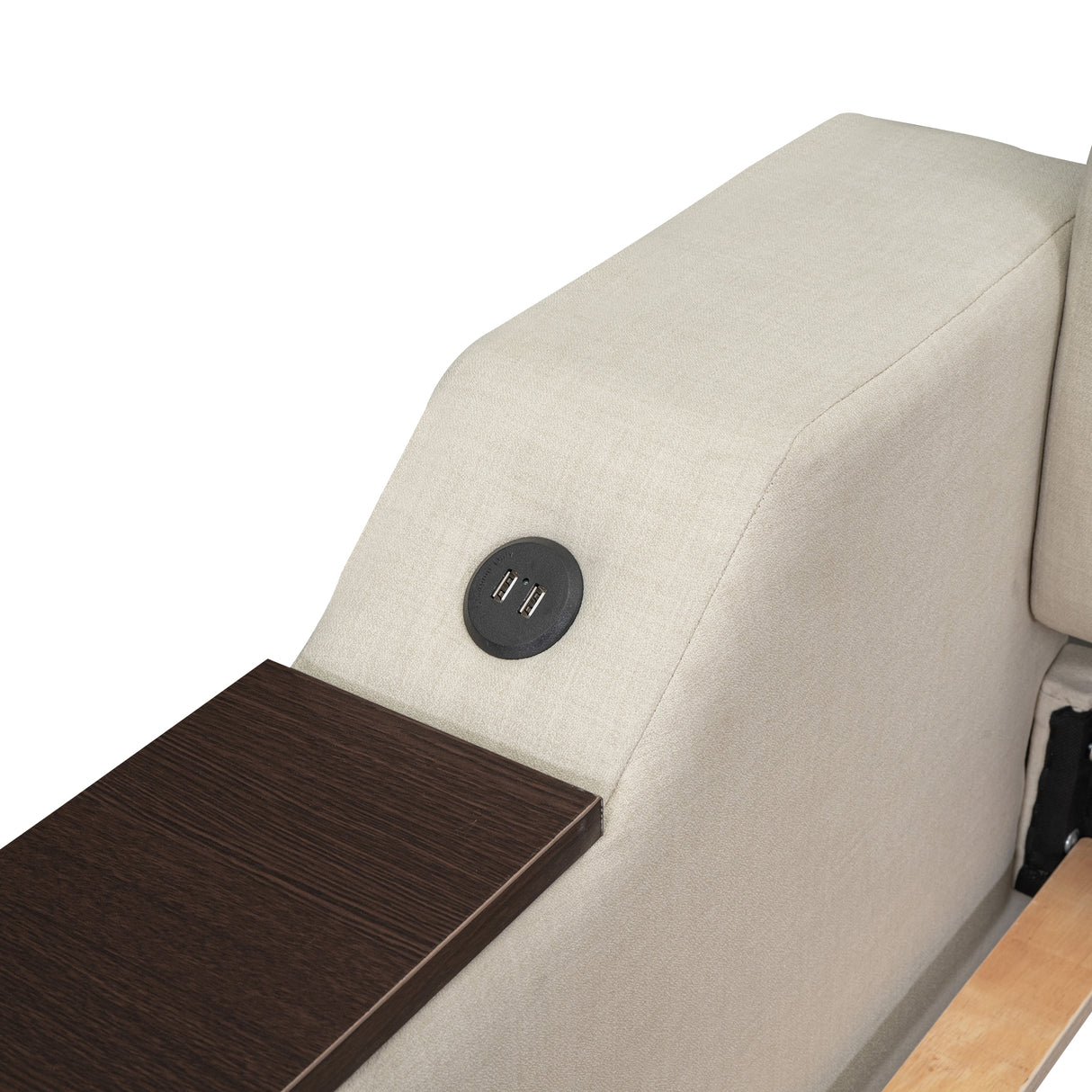 Twin Size Upholstery Daybed with Storage Arms  Trundle and USB Design Beige