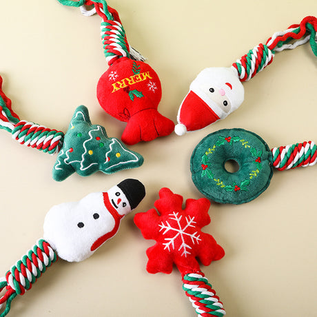 Christmas Cotton Rope Pet Plush Toy Teeth Grinding Durable Cartoon Self Hi Dog Toy Cat Supplies - V.I.P Digital Presence