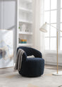 Teddy Fabric Swivel Accent Armchair Barrel Chair With Black Powder Coating Metal Ring Dark Blue - V.I.P Digital Presence