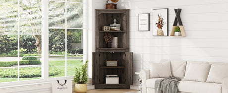 Tall Corner Cabinet with Doors for living room, bathroom,Dining Room or Kitchen,color:Dark walnut - V.I.P Digital Presence