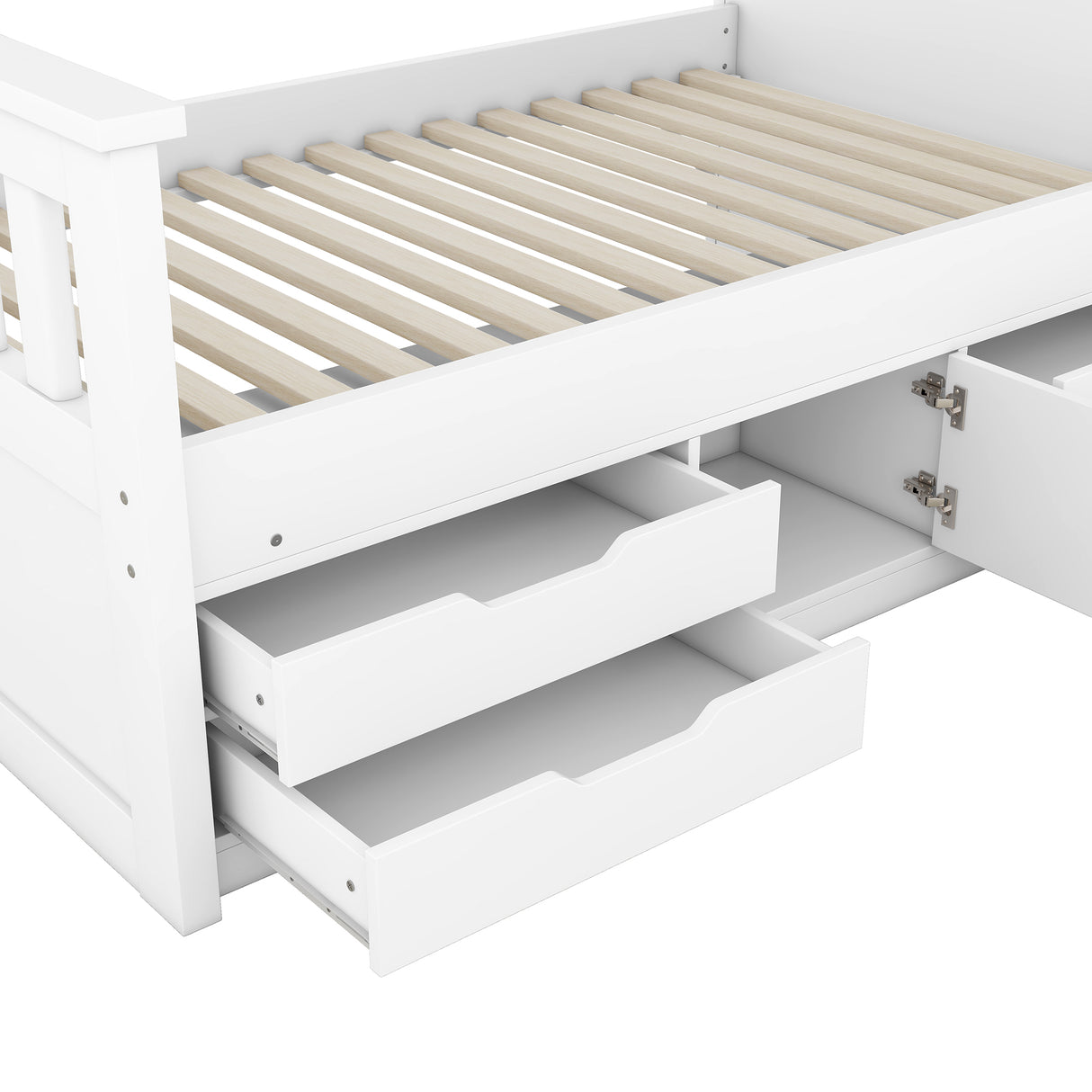 Twin Size Captain Platform Bed Frame with Storage Bookcases and Shelves,Four Drawers,White - V.I.P Digital Presence