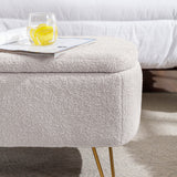 Ivory White Storage Ottoman Bench for End of Bed Gold Legs - V.I.P Digital Presence