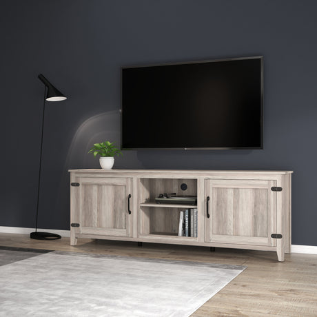 TV Stand Storage Media Console Entertainment Center With Two Doors, Grey Walnut - V.I.P Digital Presence