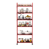 Red 6-story ultra-thin rolling storage cart, mobile shelves with wheels, metal wire storage rack with baskets - V.I.P Digital Presence
