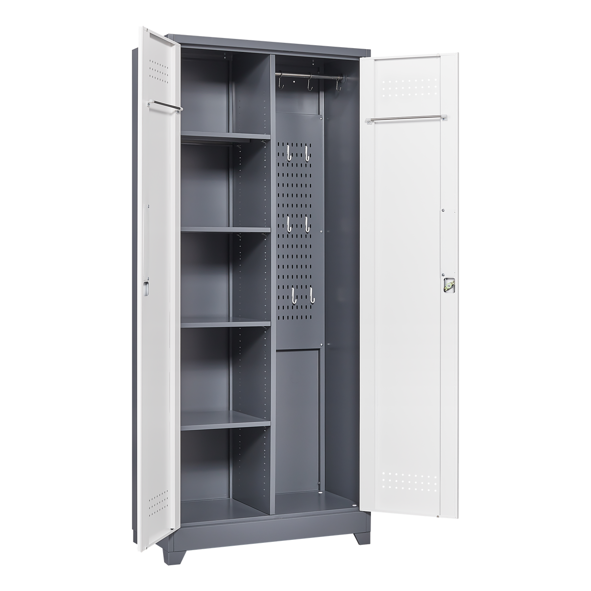 Metal storage cabinets, lockable cleaning tool cabinets, high broom tool organizers, and large storage cabinets in storage store - V.I.P Digital Presence