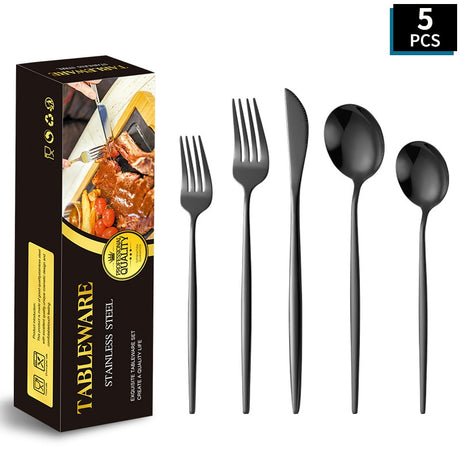 Portuguese Stainless Steel Knife Fork Spoon Golden Steak Knife Fork Set Four-Piece Tableware Set - V.I.P Digital Presence
