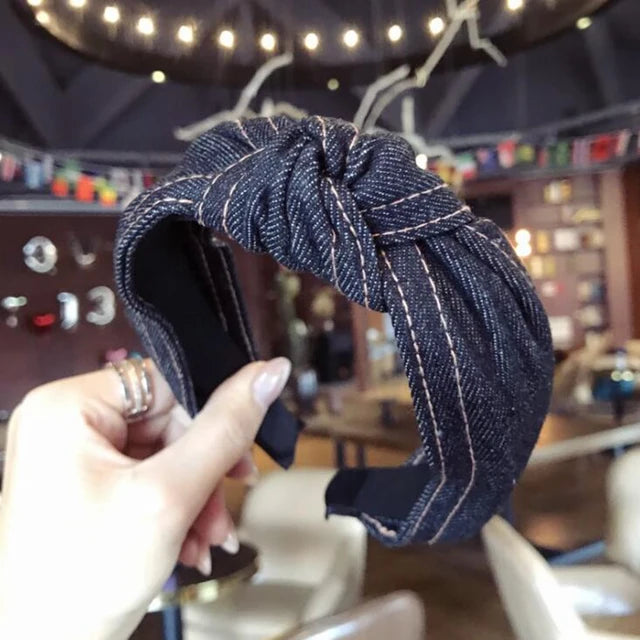 New Fashion Denim Hairband Wide Side Headband Center Knot Headwear Soft Turban Hair Accessories - V.I.P Digital Presence