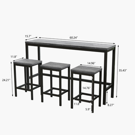 Modern Design Kitchen Dining Table Pub Table Long Dining Table Set with 3 Stools Easy Assembly Gray - V.I.P Digital Presence