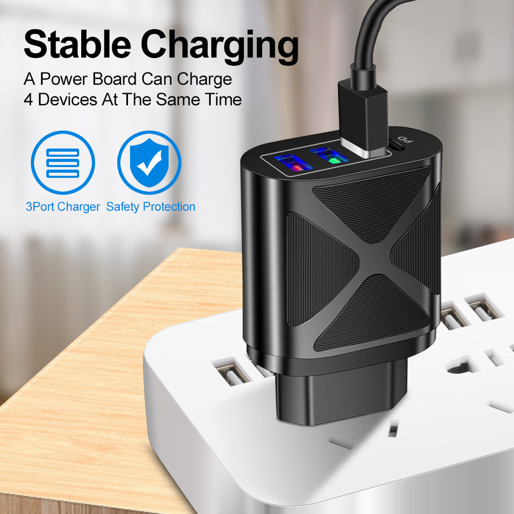 New 3USB+PD fast charging head, US standard, European standard, British standard, PD+3USB multi port charger charging head - V.I.P Digital Presence