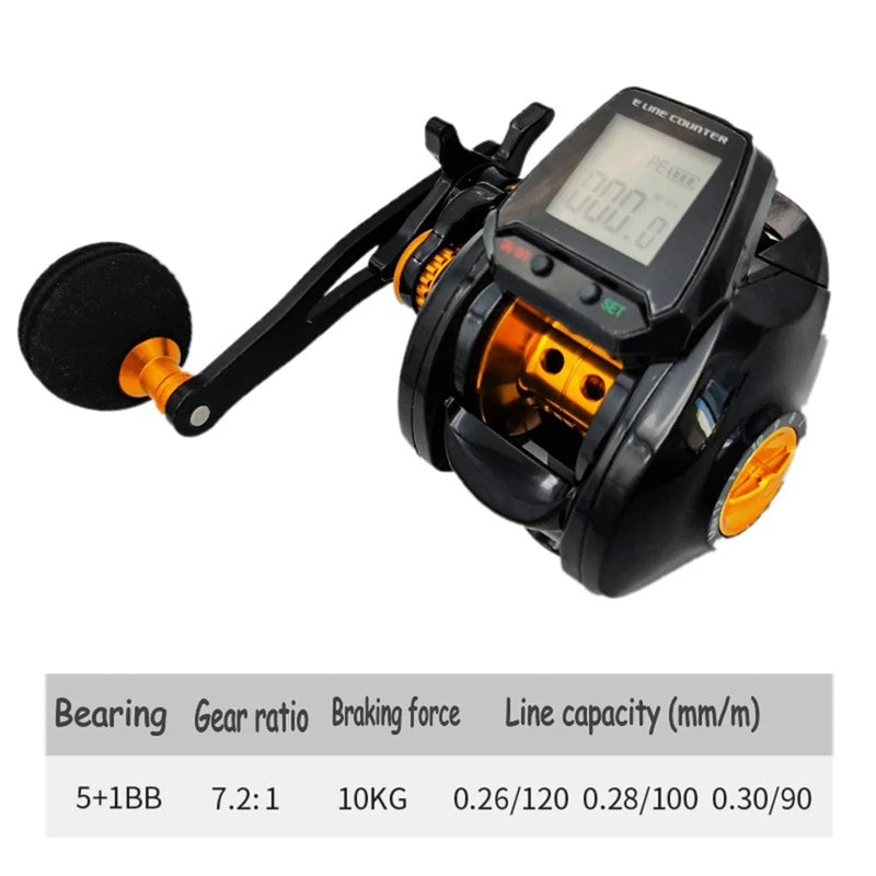 7.2:1 Digital Fishing Baitcasting Reel With Accurate Line Counter Large Display Bite Alarm Counting or Carbon Sea Fishing Rod - V.I.P Digital Presence