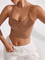Ribbed Half Button Cropped Active Cami - V.I.P Digital Presence