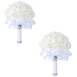 White Ivory Bridal Bridesmaid Flower Wedding Bouquet Artificial Flower Rose Bouquet Crystal Bridal Bouquets - V.I.P Digital Presence