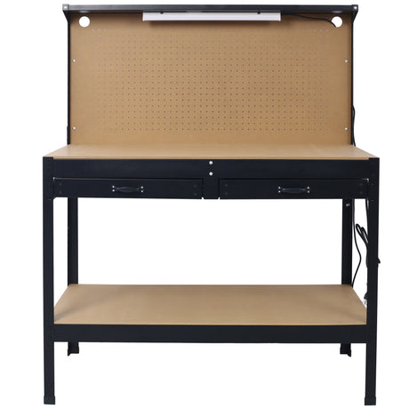 Steel Workbench Tool Storage Work Bench Workshop Tools Table W/Drawer and Peg Board ,4xAC outlets 2xUSB Ports - V.I.P Digital Presence