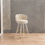 COOLMORE Counter Height Bar Stools Set of 2 for Kitchen Counter Solid Wood Legs with a fixed height of 360 degrees Beige