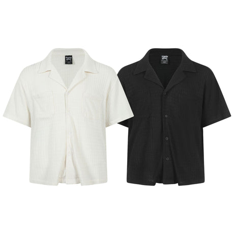 Texture sensation lapel short sleeved shirt for men simple solid color Cuban collar shirt - V.I.P Digital Presence