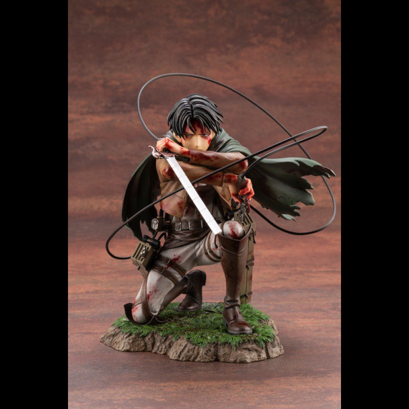 Figura de ataque al comandante del ejército gigante Liweier, postura de rodillas con daño de batalla, figura de batalla de sangre, modelo de anime