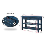 Console Sofa Table with 2 Storage Drawers and 2 Tiers Shelves Mid-Century Style 42'' Solid Wood Buffet Sideboard Navy Blue